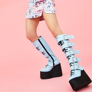 DOLLS KILL BUBBLE BLISS BLUE BOOTS